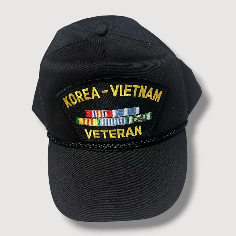 Korea Vietnam Veteran Black Embroidered Snapback Hat Baseball Cap A